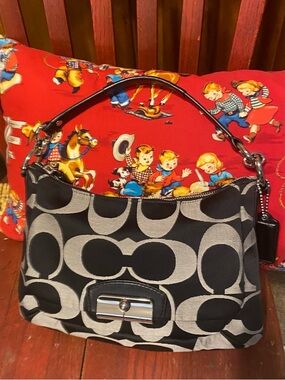 VINTAGE COACH Kristin Signature East West Bag Black/Grey Y2K Indie Sleaze Retro